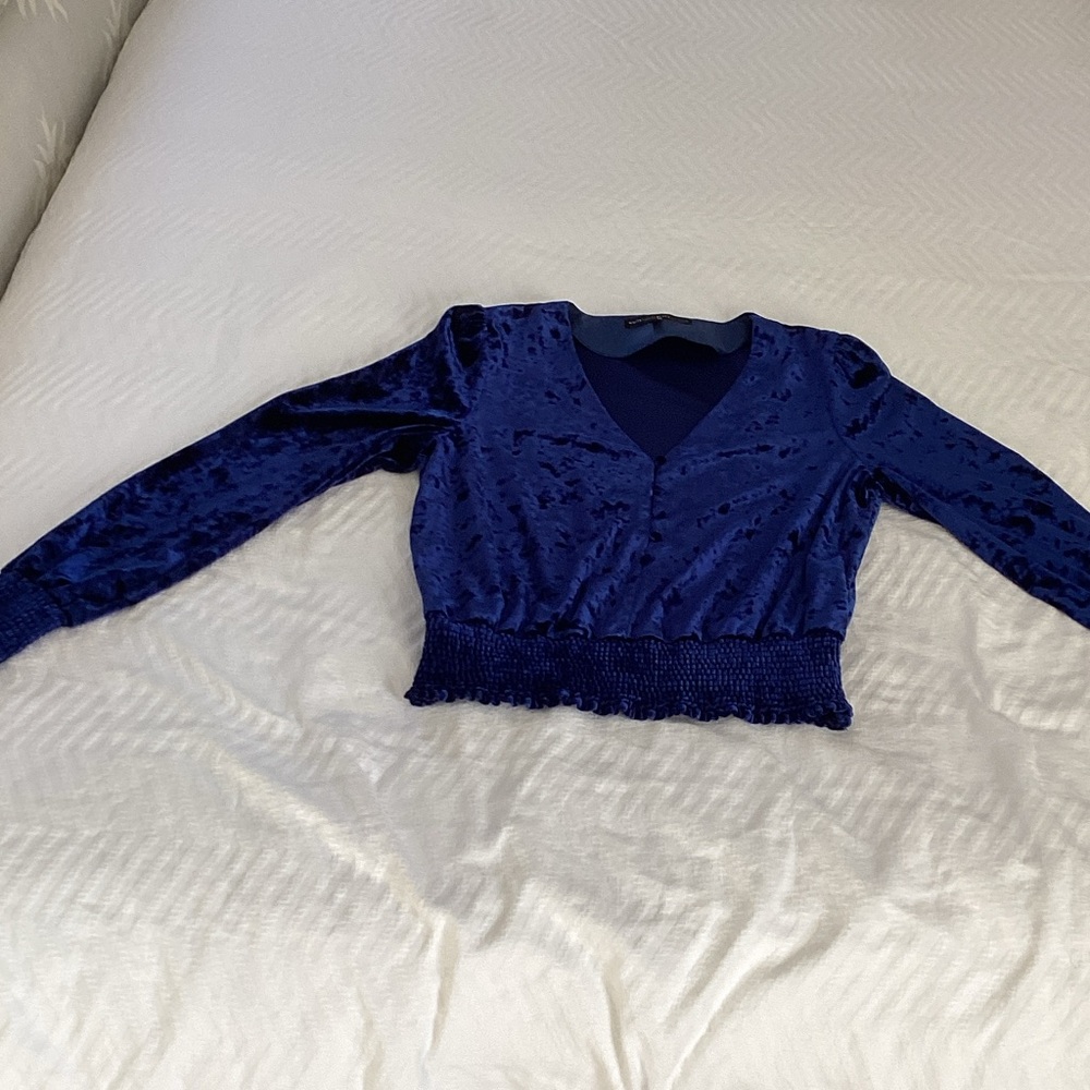 White House Black Market Royal Blue Velvet Blouse